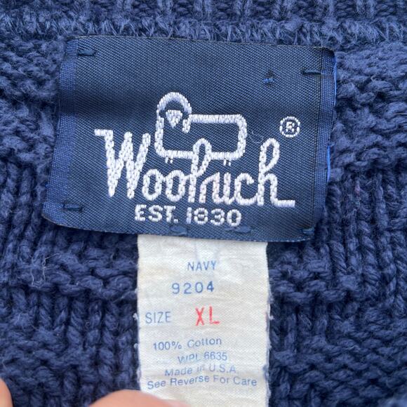 Vintage 90s Navy Blue Cotton Grandpa Sweater Woolrich - Size XL - Picture 3 of 5